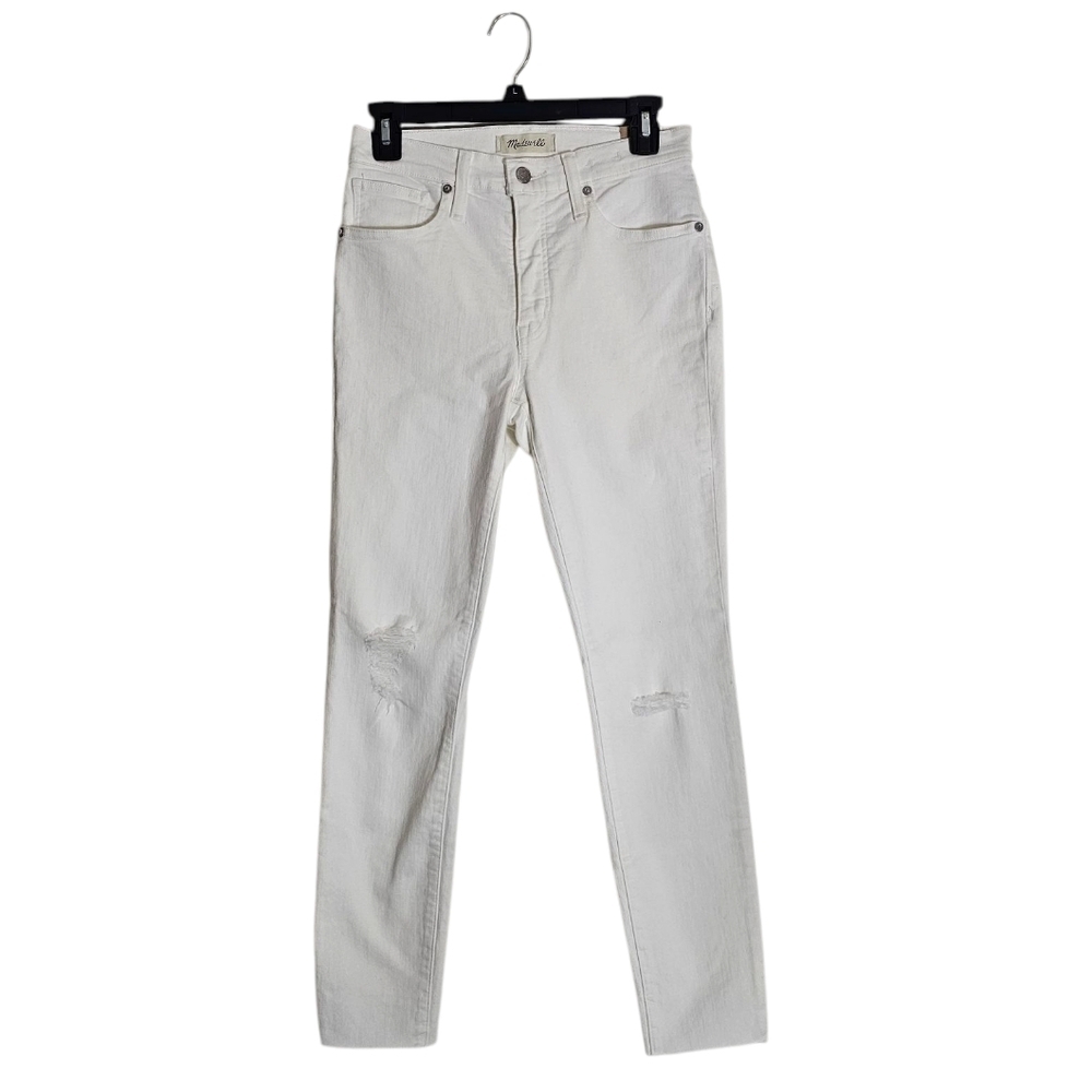 Madewell 9" High Rise Skinny Crop White Distressed Jeans 27 NWT